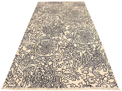 handmade Modern Firesse Ivory Blue Hand Knotted RECTANGLE WOOL&SILK area rug 4x6