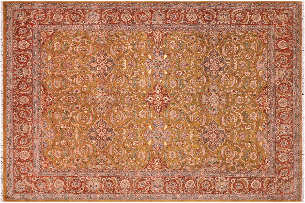 handmade Traditional  Gold Rust Hand Knotted RECTANGLE 100% WOOL area rug 8' x 10'