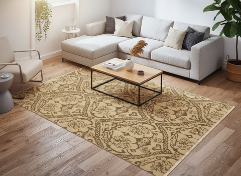 Modern Nabila Tan/Brown Wool&Silk Rug - 4'0''X5'10''