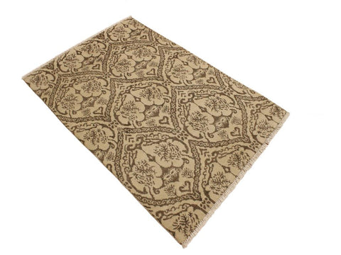 handmade Modern Nabila Tan Brown Hand Knotted RECTANGLE WOOL&SILK area rug 4x6