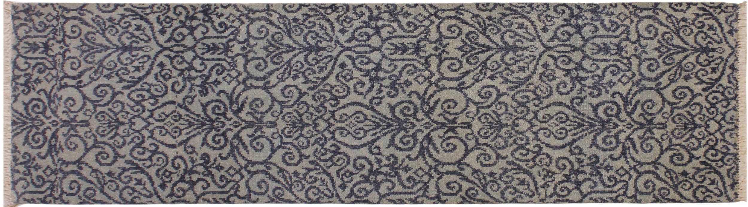 handmade Transitional Kafkaz Lt. Blue Blue Hand Knotted RUNNER WOOL&SILK area rug 2' x 6'