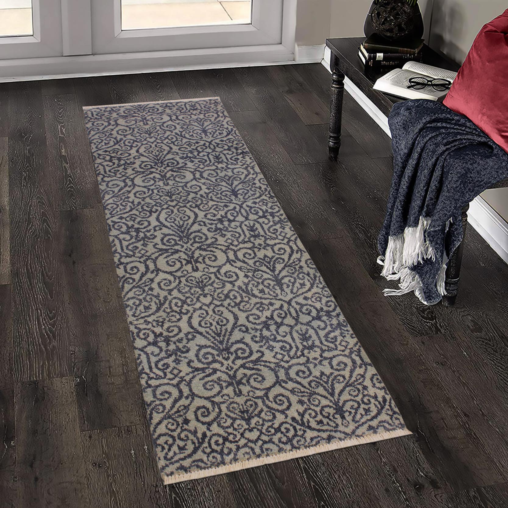 handmade Transitional Kafkaz Lt. Blue Blue Hand Knotted RUNNER WOOL&SILK area rug 2' x 6'