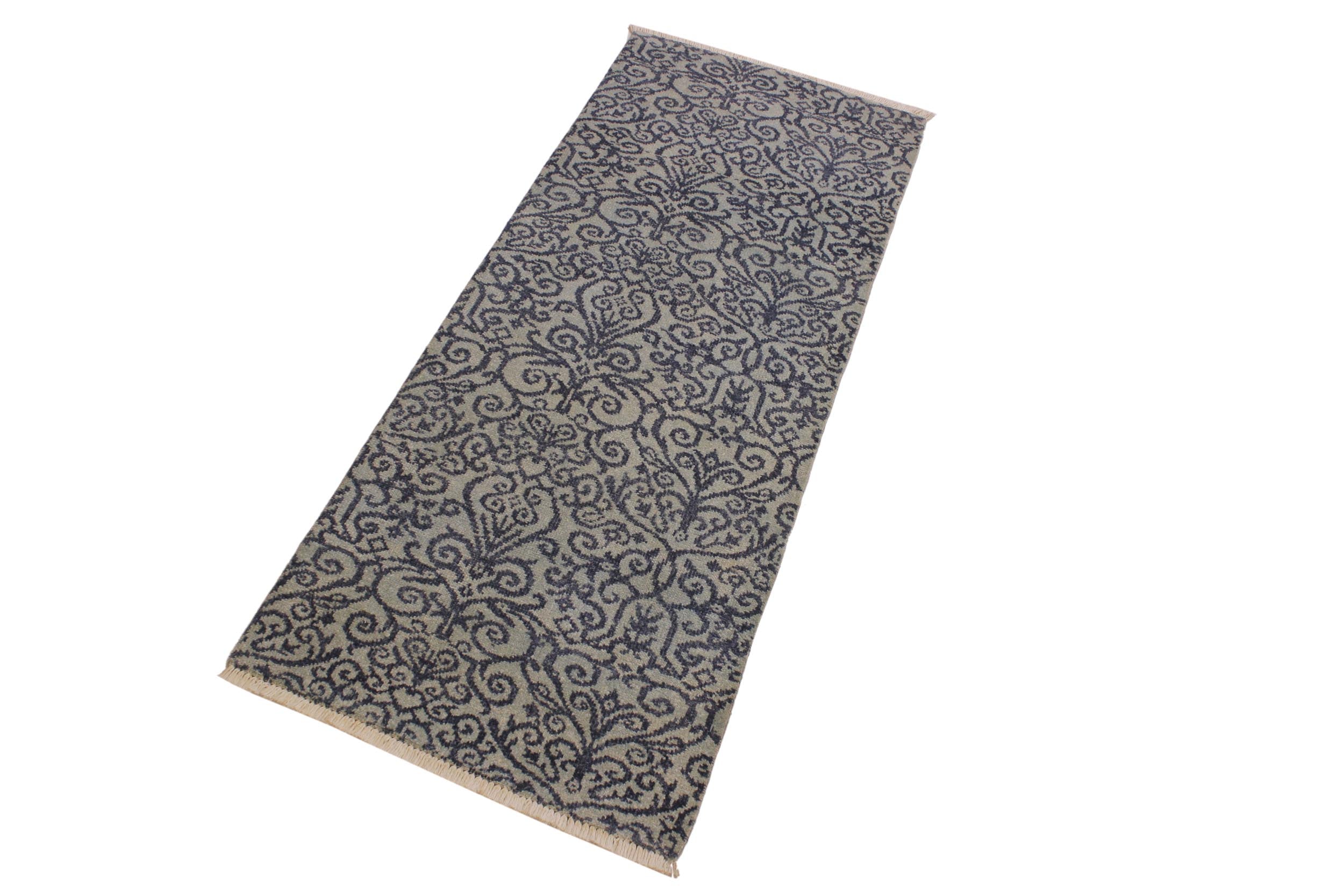 handmade Transitional Kafkaz Lt. Blue Blue Hand Knotted RUNNER WOOL&SILK area rug 2' x 6'