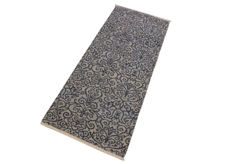 handmade Transitional Kafkaz Lt. Blue Blue Hand Knotted RUNNER WOOL&SILK area rug 2' x 6'