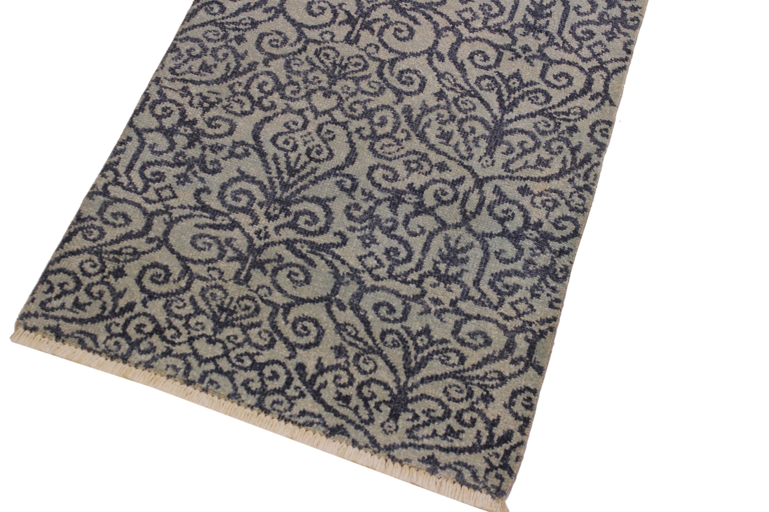 handmade Transitional Kafkaz Lt. Blue Blue Hand Knotted RUNNER WOOL&SILK area rug 2' x 6'