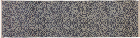 handmade Transitional Kafkaz Lt. Blue Blue Hand Knotted RUNNER WOOL&SILK area rug 2' x 6'