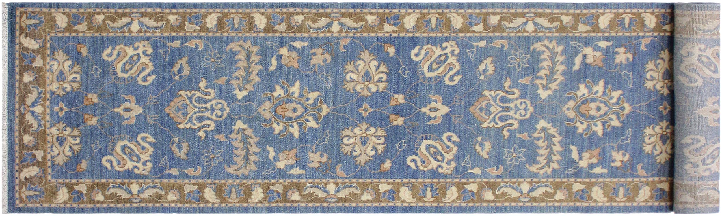 handmade Traditional Kafkaz Lt. Blue Brown Hand Knotted RUNNER 100% WOOL area rug 3' x 12'