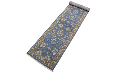 handmade Traditional Kafkaz Lt. Blue Brown Hand Knotted RUNNER 100% WOOL area rug 3' x 12'