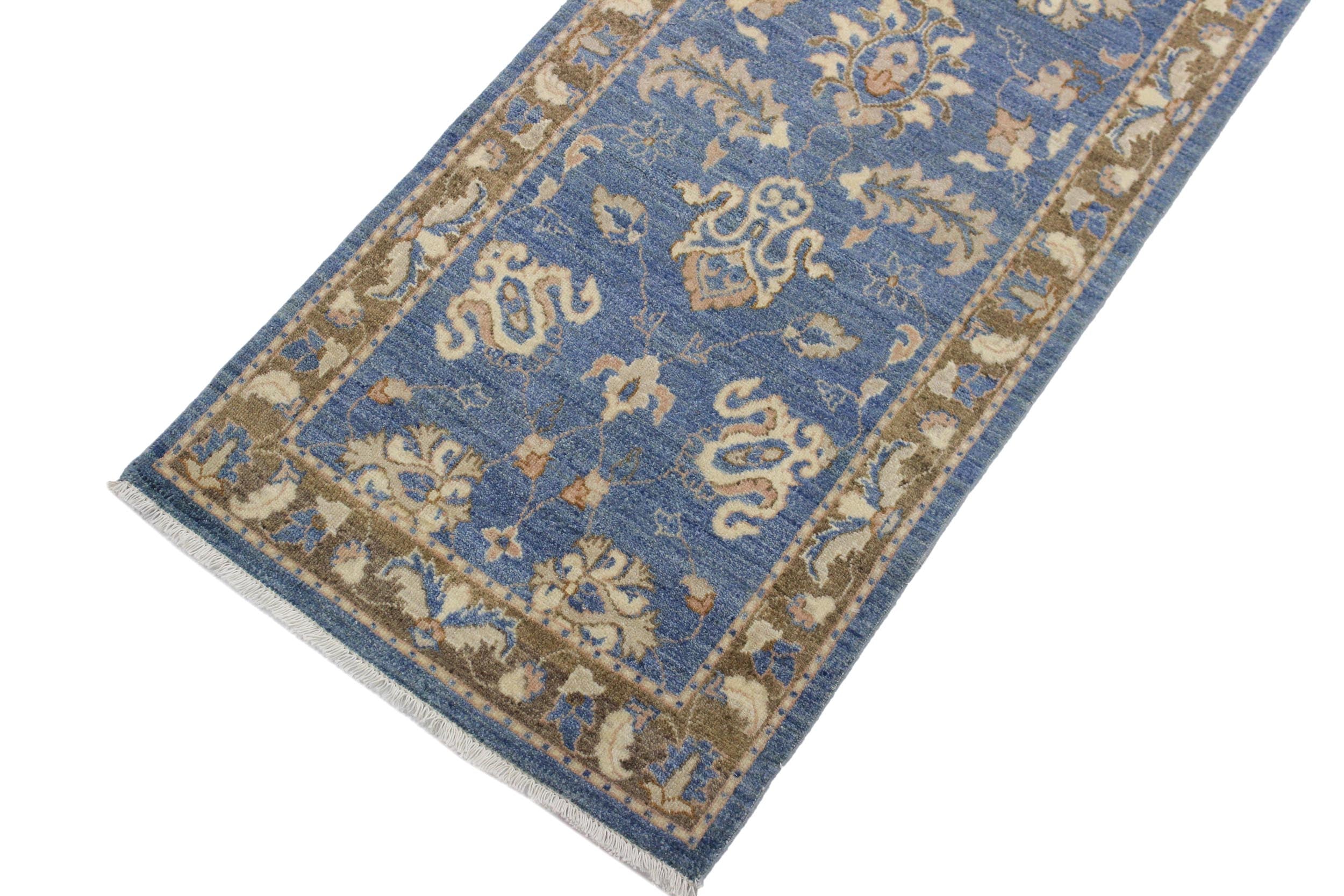 handmade Traditional Kafkaz Lt. Blue Brown Hand Knotted RUNNER 100% WOOL area rug 3' x 12'
