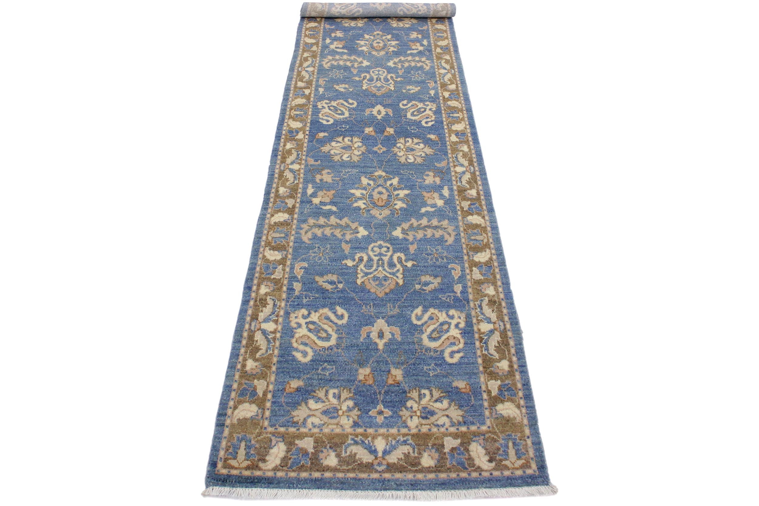 handmade Traditional Kafkaz Lt. Blue Brown Hand Knotted RUNNER 100% WOOL area rug 3' x 12'