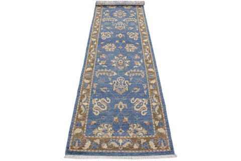 handmade Traditional Kafkaz Lt. Blue Brown Hand Knotted RUNNER 100% WOOL area rug 3' x 12'