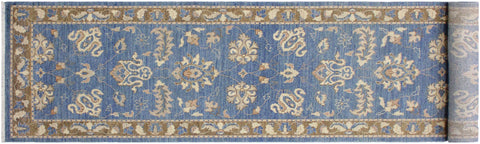 handmade Traditional Kafkaz Lt. Blue Brown Hand Knotted RUNNER 100% WOOL area rug 3' x 12'