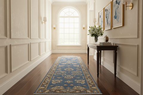 handmade Traditional Kafkaz Lt. Blue Brown Hand Knotted RUNNER 100% WOOL area rug 3' x 12'