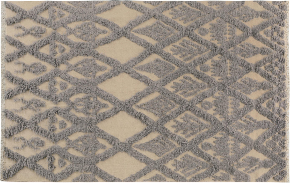 handmade Geometric Moroccan Hi Ivory Blue Hand Knotted RECTANGLE 100% WOOL area rug 6' x 8'