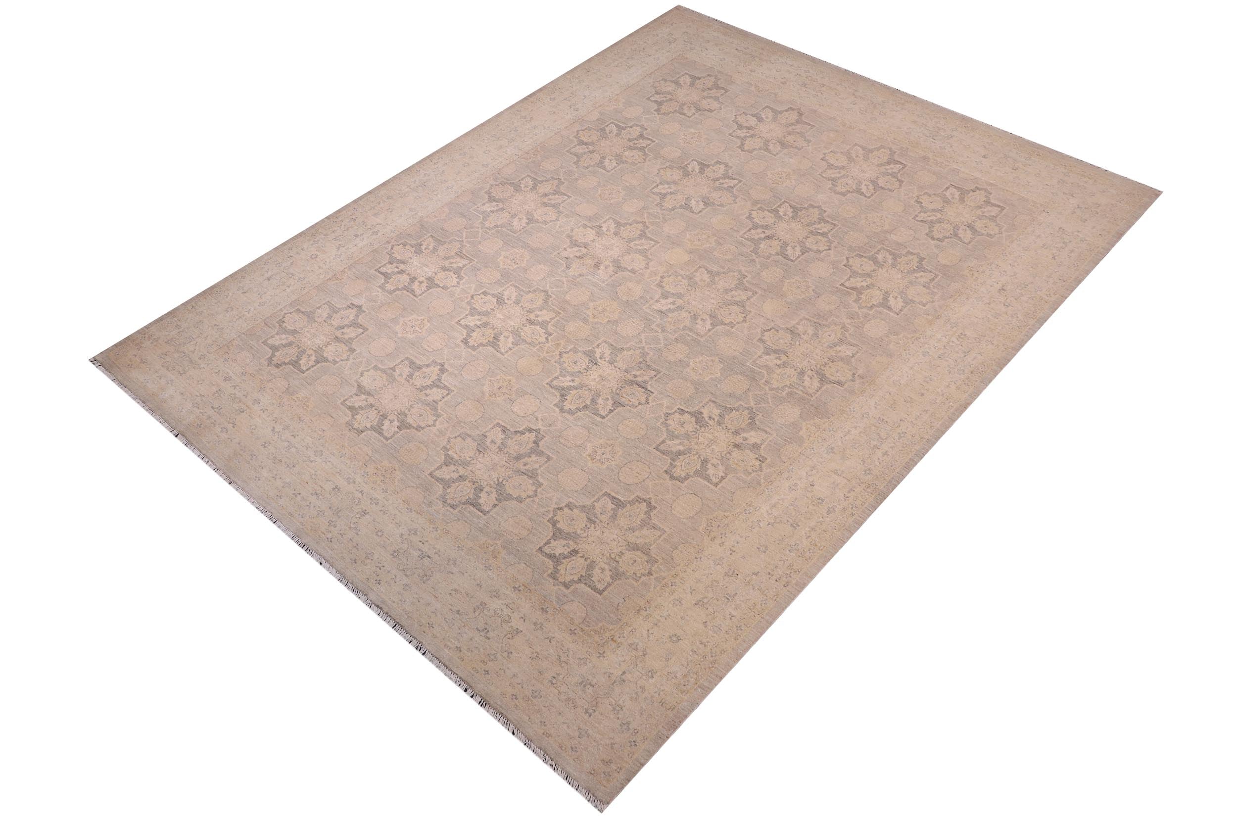 handmade Modern Kafkaz Gray Gold Hand Knotted RECTANGLE 100% WOOL area rug 10' x 14'