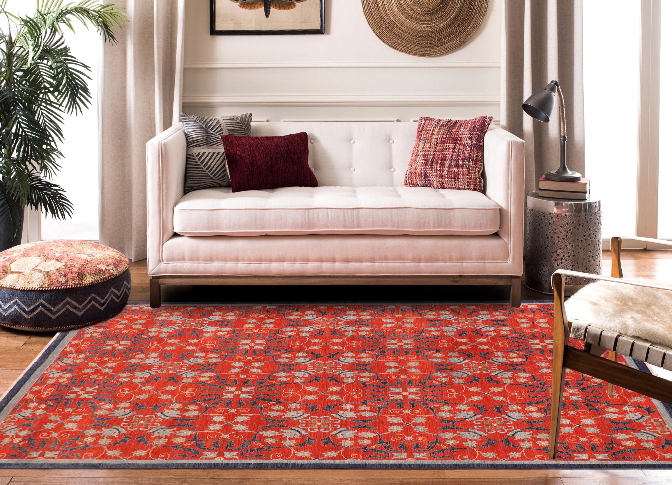 handmade Modern Kafkaz Rust Blue Hand Knotted RECTANGLE 100% WOOL area rug 10' x 14'