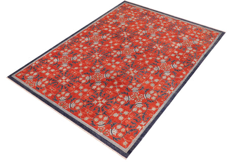 handmade Modern Kafkaz Rust Blue Hand Knotted RECTANGLE 100% WOOL area rug 10' x 14'
