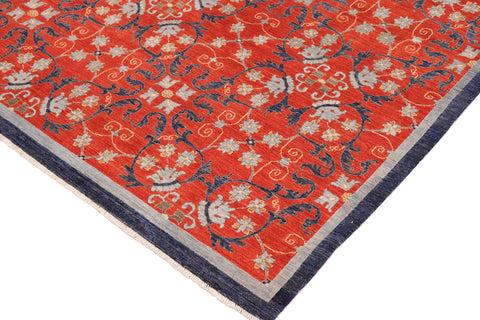 handmade Modern Kafkaz Rust Blue Hand Knotted RECTANGLE 100% WOOL area rug 10' x 14'