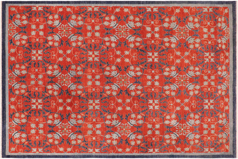 handmade Modern Kafkaz Rust Blue Hand Knotted RECTANGLE 100% WOOL area rug 10' x 14'
