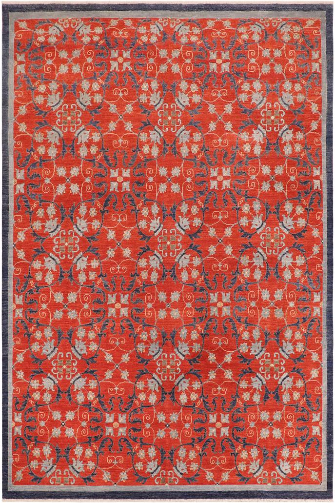 handmade Transitional Kafkaz Rust Blue Hand Knotted RECTANGLE 100% WOOL area rug 10X14