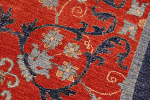 handmade Modern Kafkaz Rust Blue Hand Knotted RECTANGLE 100% WOOL area rug 10' x 14'