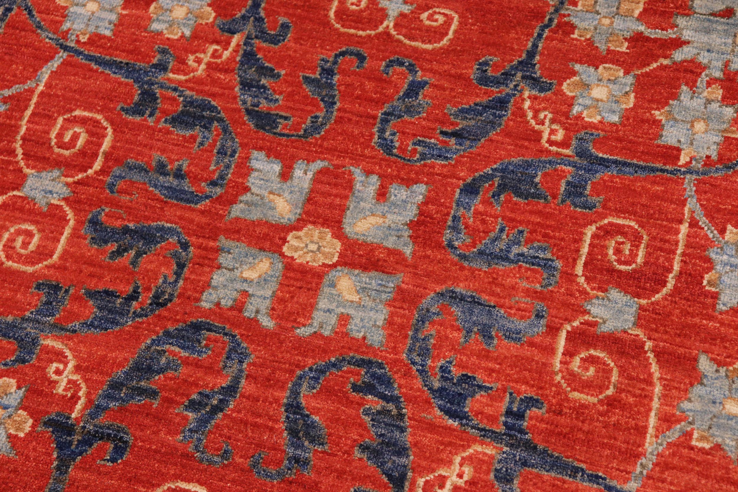 handmade Modern Kafkaz Rust Blue Hand Knotted RECTANGLE 100% WOOL area rug 10' x 14'