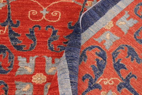 handmade Modern Kafkaz Rust Blue Hand Knotted RECTANGLE 100% WOOL area rug 10' x 14'