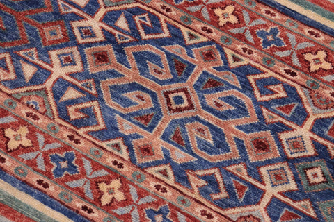 handmade Geometric Kurjean Red Blue Hand Knotted RECTANGLE 100% WOOL area rug 9x12