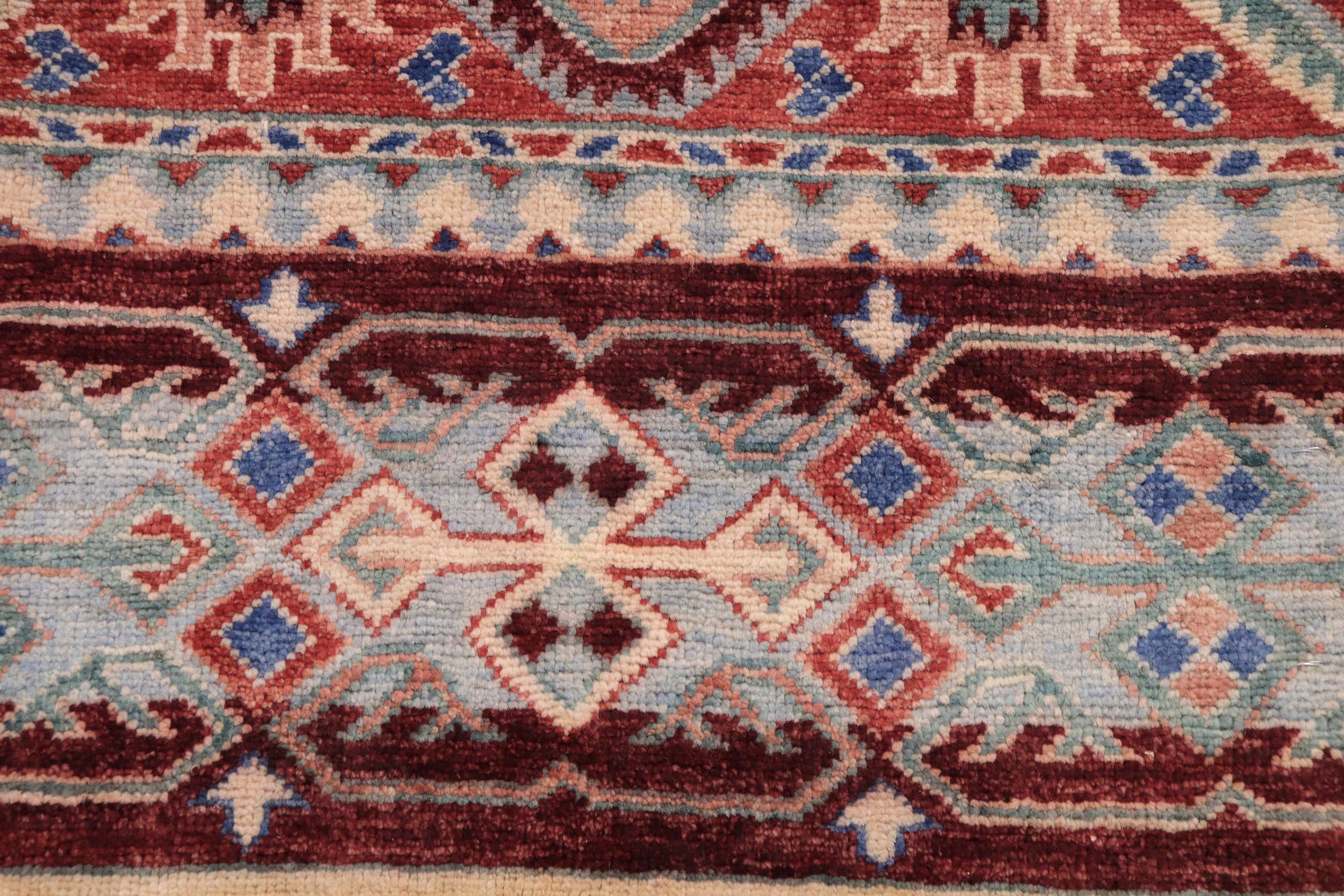 handmade Geometric Kurjean Red Blue Hand Knotted RECTANGLE 100% WOOL area rug 9x12