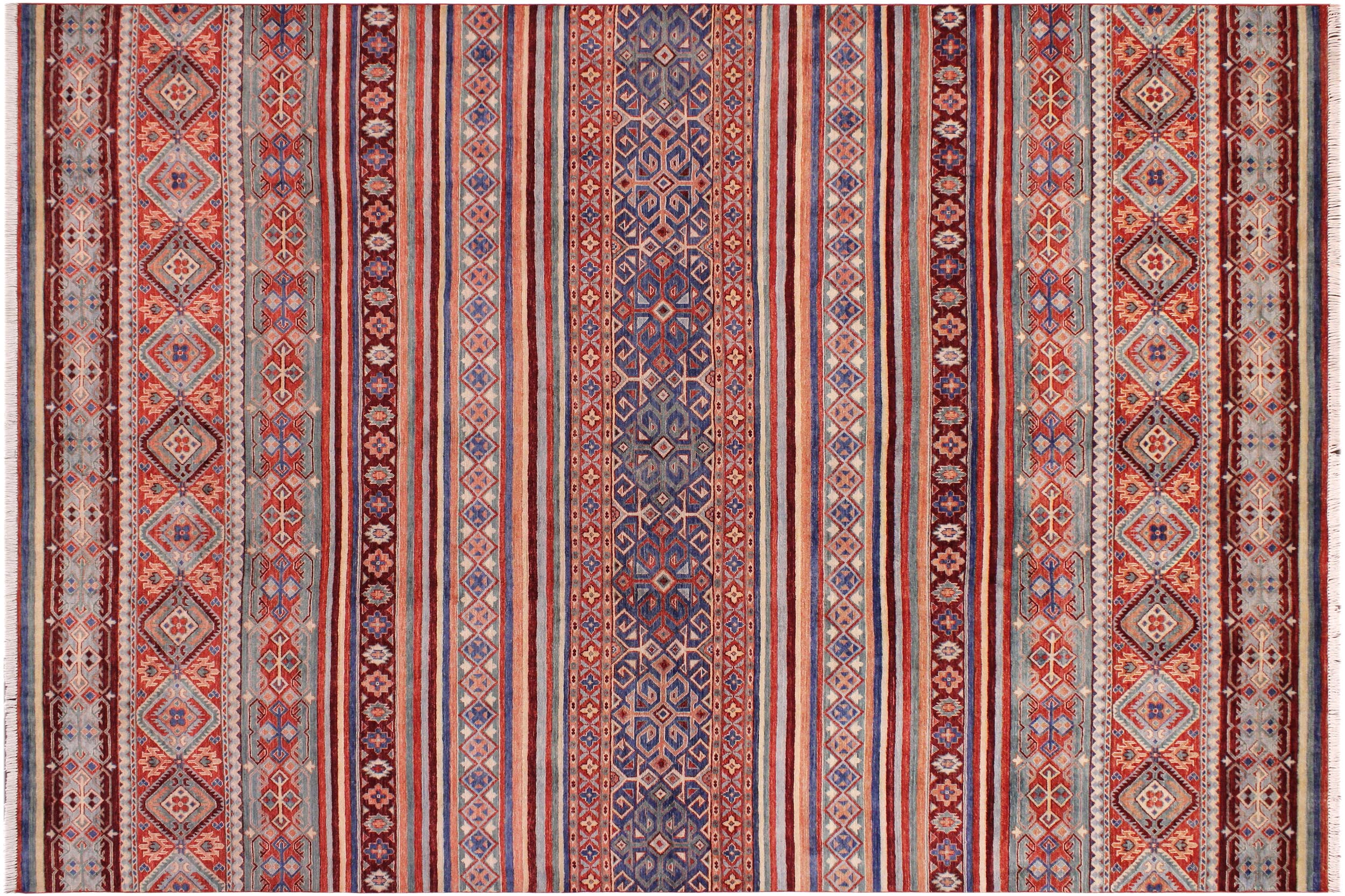 handmade Geometric Kurjean Red Blue Hand Knotted RECTANGLE 100% WOOL area rug 9x12