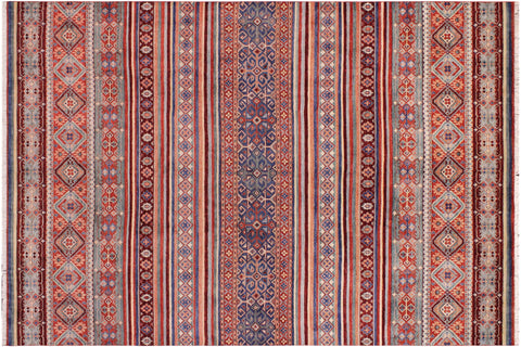 handmade Geometric Kurjean Red Blue Hand Knotted RECTANGLE 100% WOOL area rug 9x12