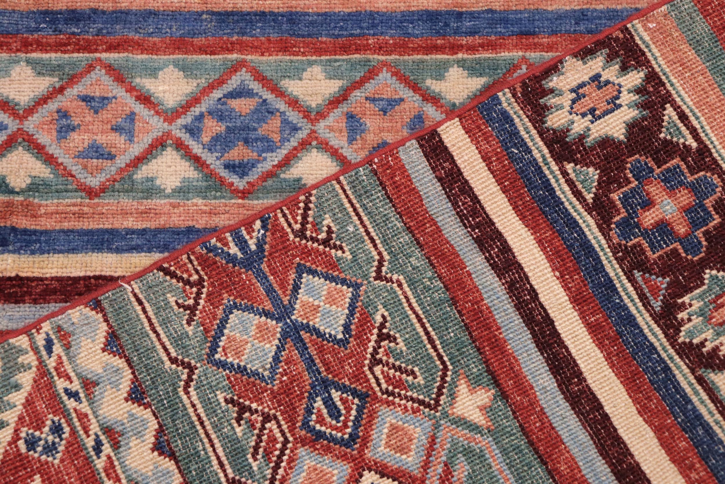 handmade Geometric Kurjean Red Blue Hand Knotted RECTANGLE 100% WOOL area rug 9x12