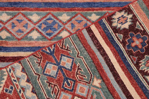 handmade Geometric Kurjean Red Blue Hand Knotted RECTANGLE 100% WOOL area rug 9x12