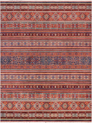 handmade Geometric Khorgeen Red Blue Hand Knotted RECTANGLE 100% WOOL area rug 9x12