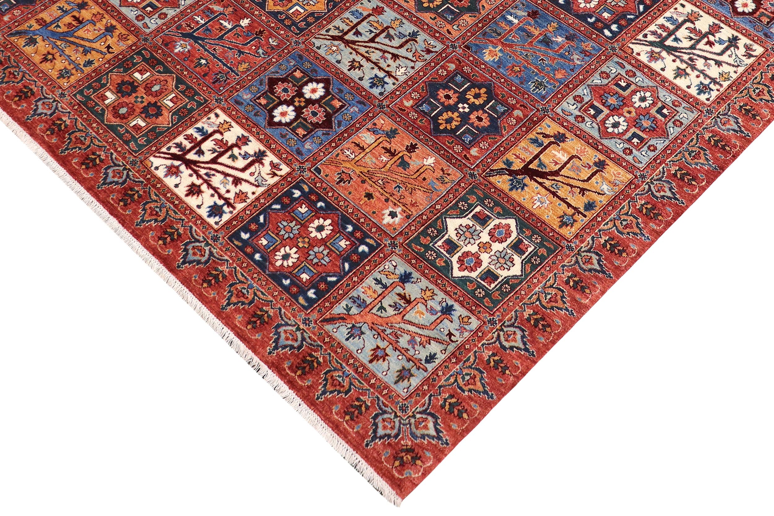 handmade Geometric Kafkaz Rust Blue Hand Knotted RECTANGLE 100% WOOL area rug 9' x 12'