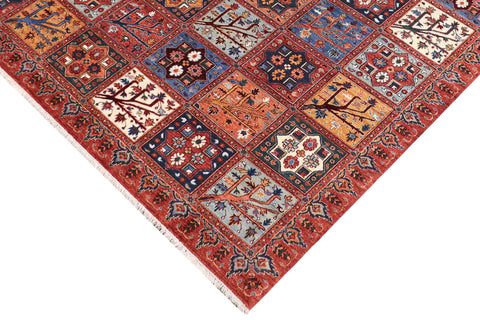 handmade Geometric Kafkaz Rust Blue Hand Knotted RECTANGLE 100% WOOL area rug 9' x 12'