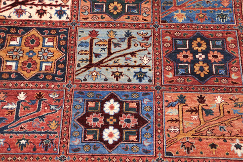 handmade Geometric Kafkaz Rust Blue Hand Knotted RECTANGLE 100% WOOL area rug 9' x 12'