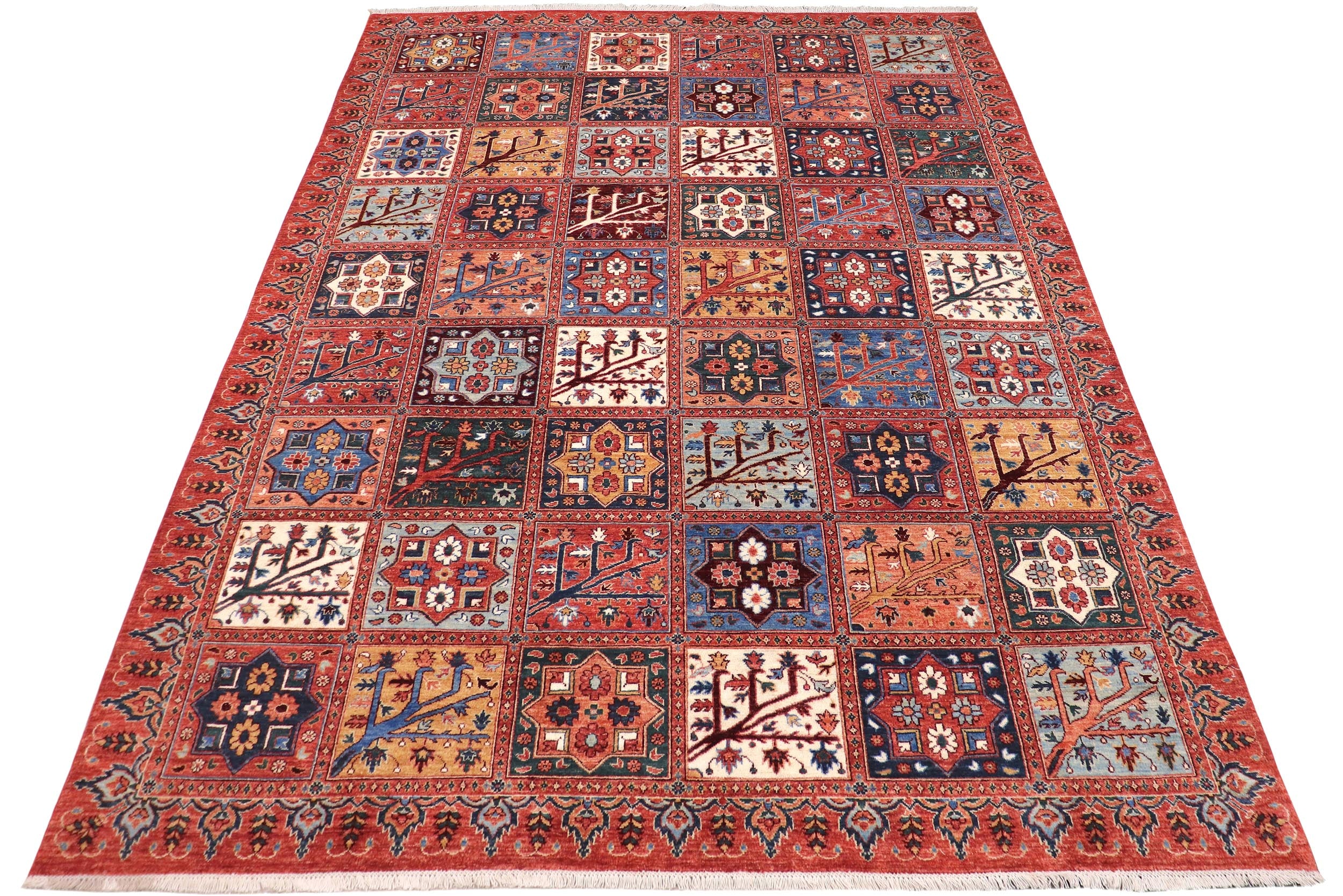 handmade Geometric Kafkaz Rust Blue Hand Knotted RECTANGLE 100% WOOL area rug 9' x 12'
