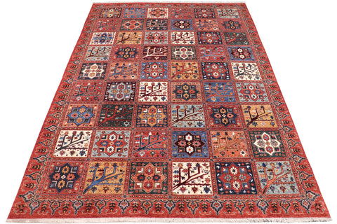 handmade Geometric Kafkaz Rust Blue Hand Knotted RECTANGLE 100% WOOL area rug 9' x 12'