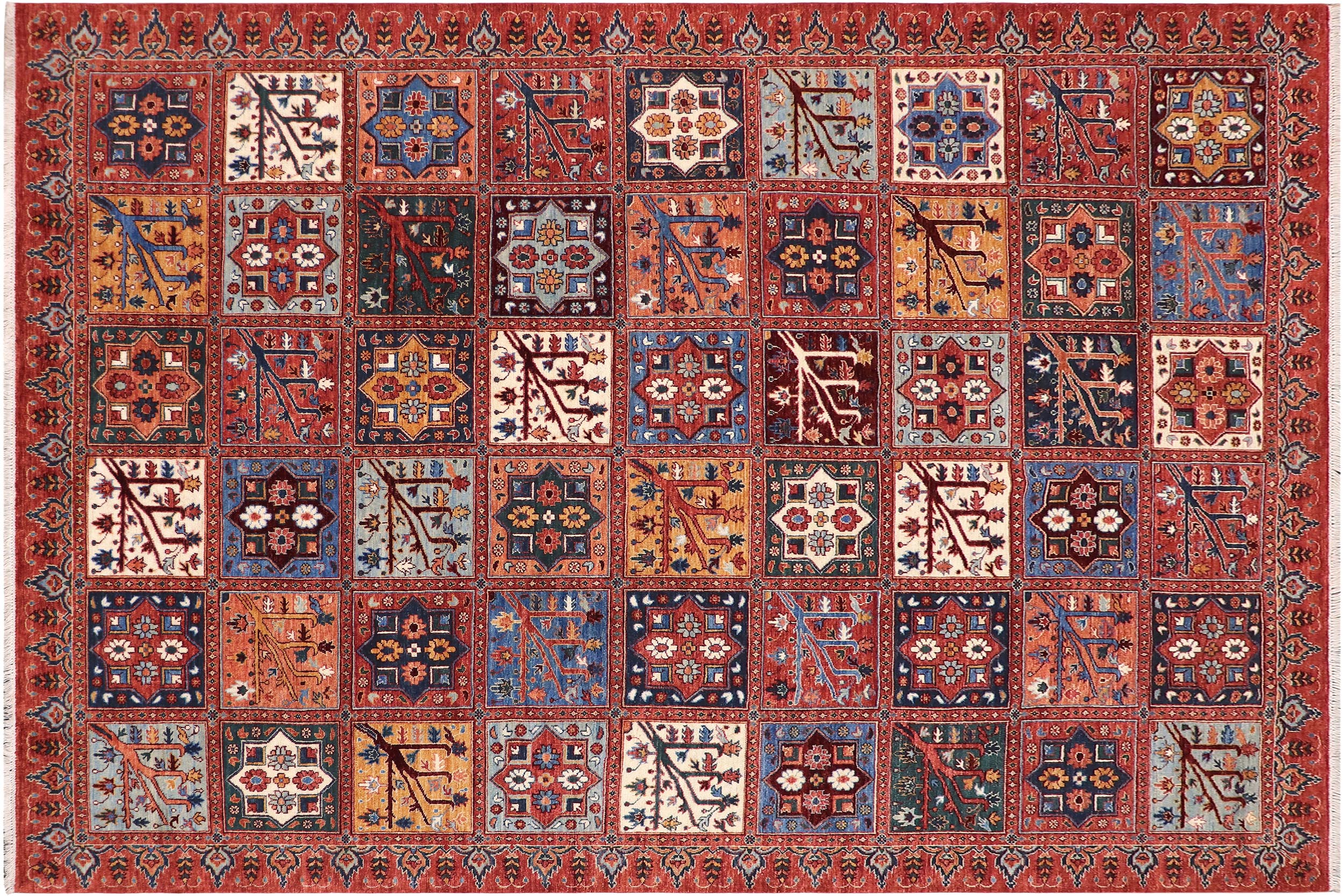 handmade Geometric Kafkaz Rust Blue Hand Knotted RECTANGLE 100% WOOL area rug 9' x 12'