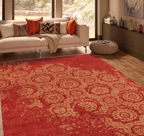 handmade Modern Abstract Rust Tan Hand Knotted RECTANGLE 100% WOOL area rug 9' x 12'