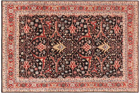 handmade Geometric Kafkaz Black Blue Hand Knotted RECTANGLE 100% WOOL area rug 10' x 14'