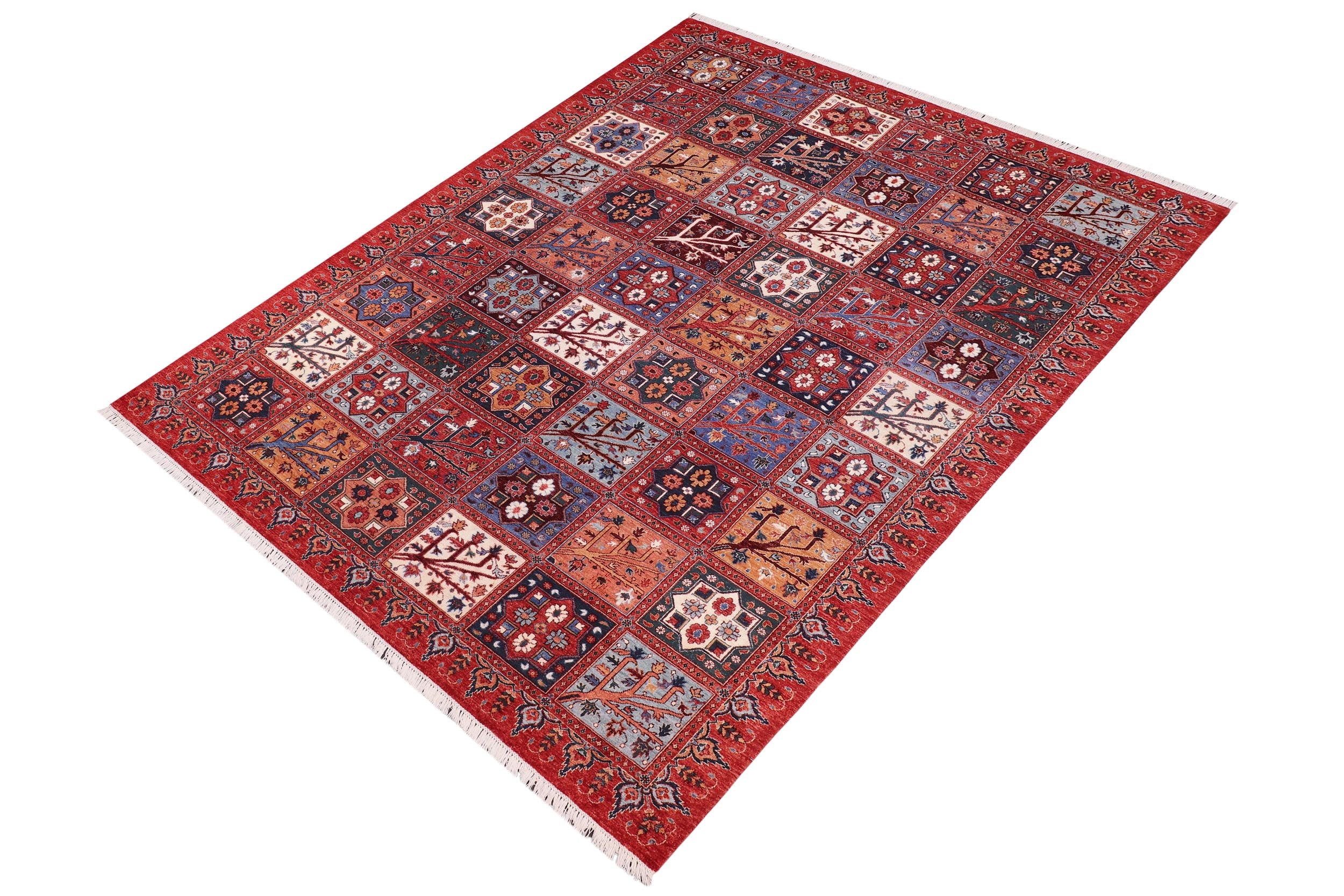 handmade Geometric Kafkaz Rust Blue Hand Knotted RECTANGLE 100% WOOL area rug 9' x 12'