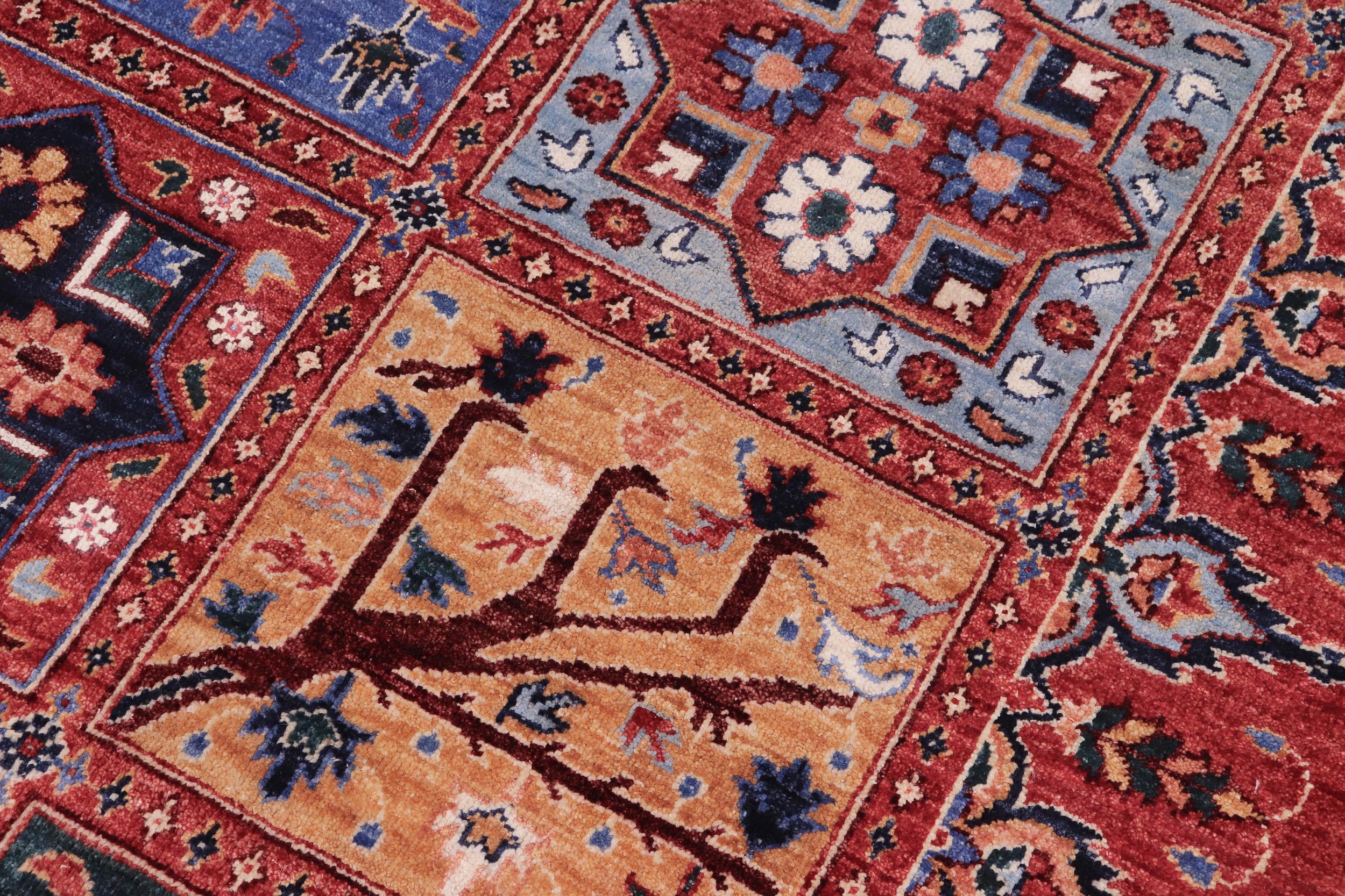 handmade Geometric Kafkaz Rust Blue Hand Knotted RECTANGLE 100% WOOL area rug 9' x 12'