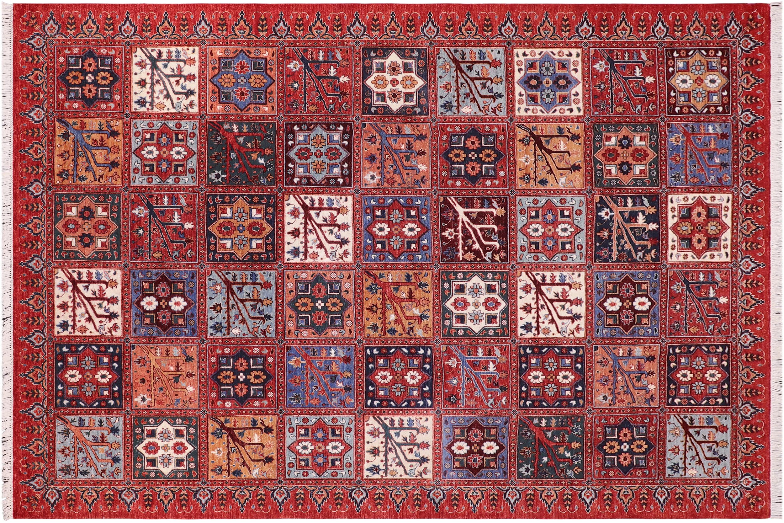 handmade Geometric Kafkaz Rust Blue Hand Knotted RECTANGLE 100% WOOL area rug 9' x 12'