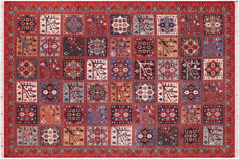 handmade Geometric Kafkaz Rust Blue Hand Knotted RECTANGLE 100% WOOL area rug 9' x 12'