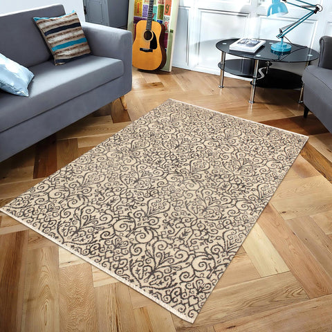 handmade Transitional Cryena Ivory Gray Hand Knotted RECTANGLE WOOL&SILK area rug 5' x 7'
