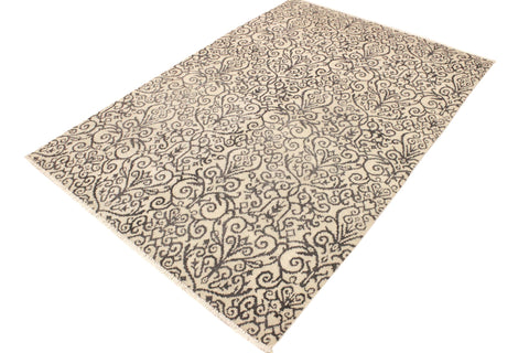 handmade Transitional Cryena Ivory Gray Hand Knotted RECTANGLE WOOL&SILK area rug 5' x 7'