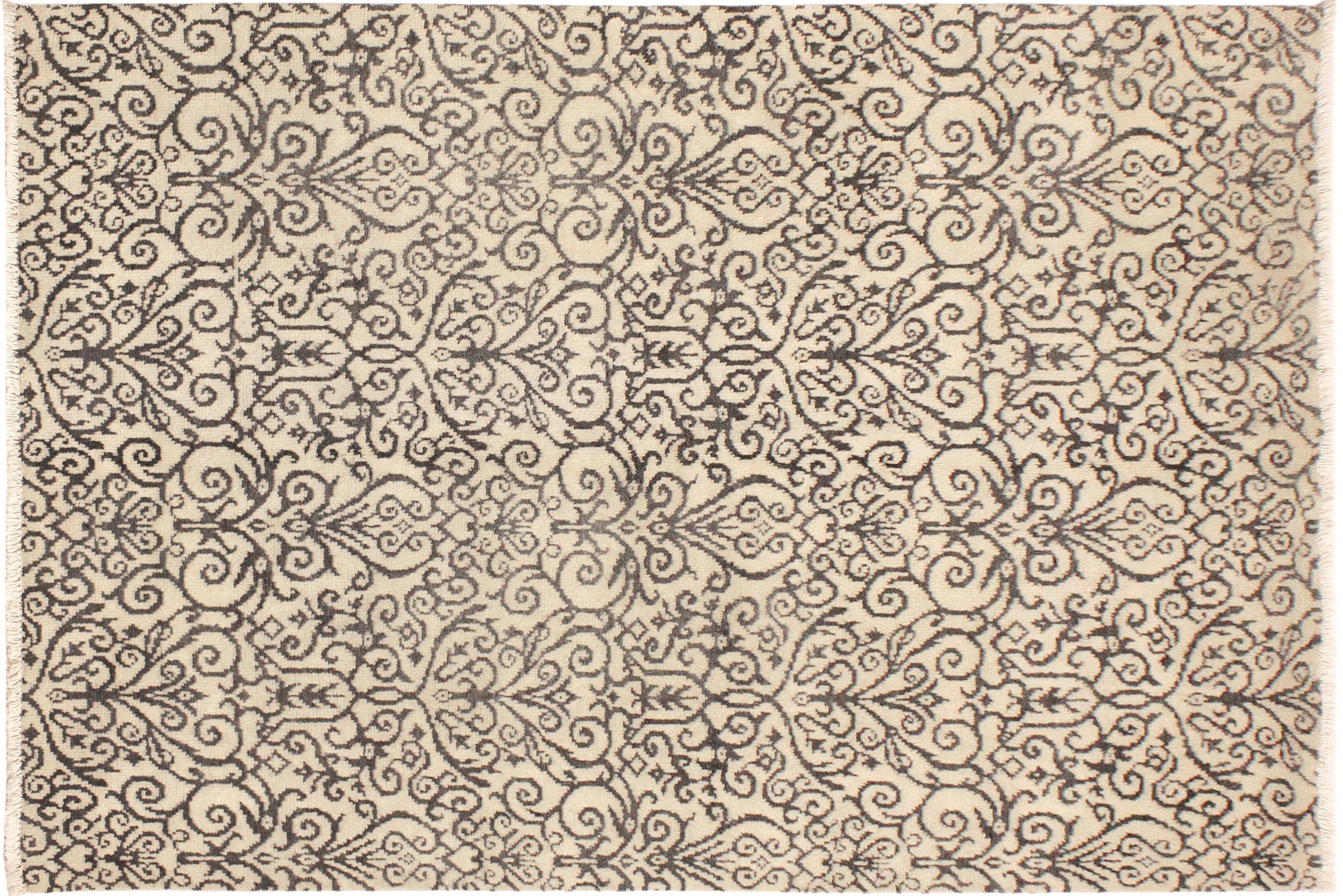 handmade Transitional Cryena Ivory Gray Hand Knotted RECTANGLE WOOL&SILK area rug 5' x 7'