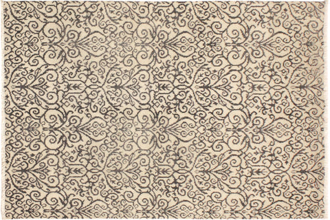 handmade Transitional Cryena Ivory Gray Hand Knotted RECTANGLE WOOL&SILK area rug 5' x 7'
